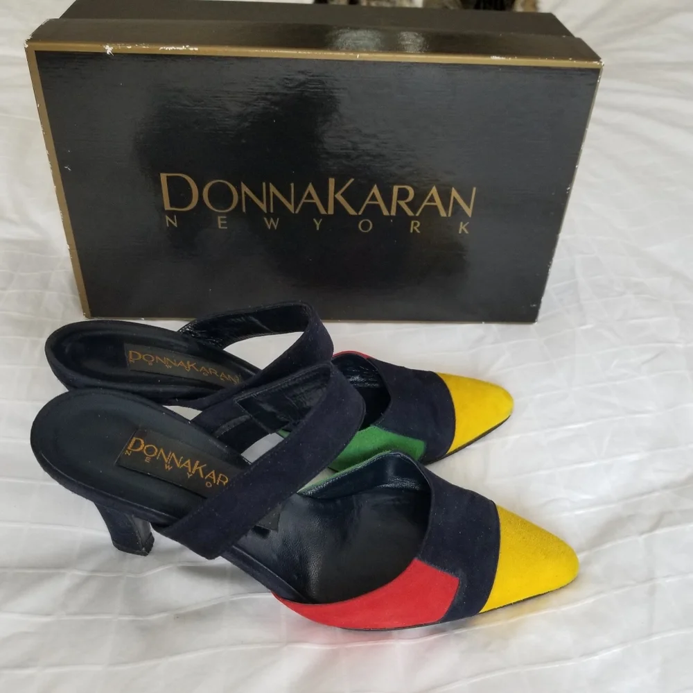 Vintage Donna Karan Colorblock Suede Slingbacks - Picture 3 of 6
